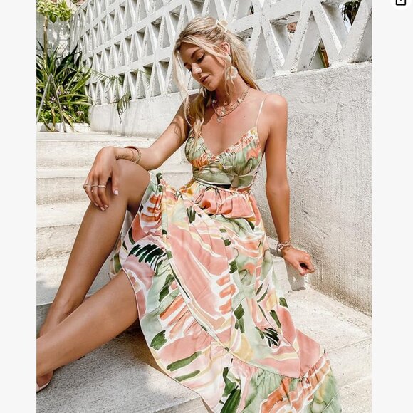 Midi Spaghetti Strap Peach Ruffle Dress Zip by Simplee Small - Picture 1 of 4